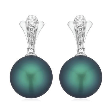 Perla by Autore 18ct White Gold 9 mm Tahitian Pearl Diamond Set Earrings