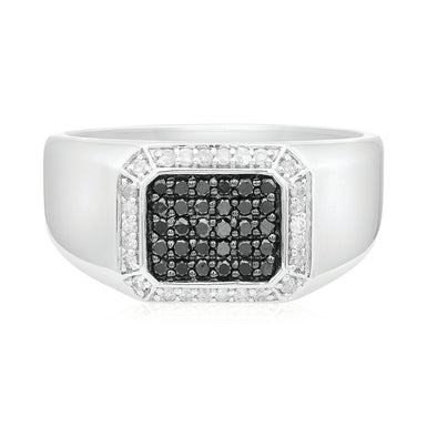 Sterling Silver Round 0.5 Carat tw Black & White Diamond Ring