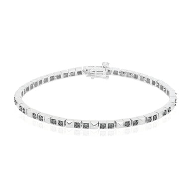 Sterling Silver Round 1.0 Carat tw Black Diamond Bracelet