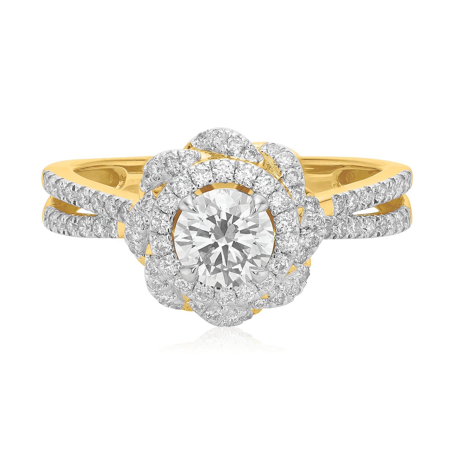 Halo 18ct Yellow Gold Round Brilliant Cut 1 Carat tw Certified Diamond Ring
