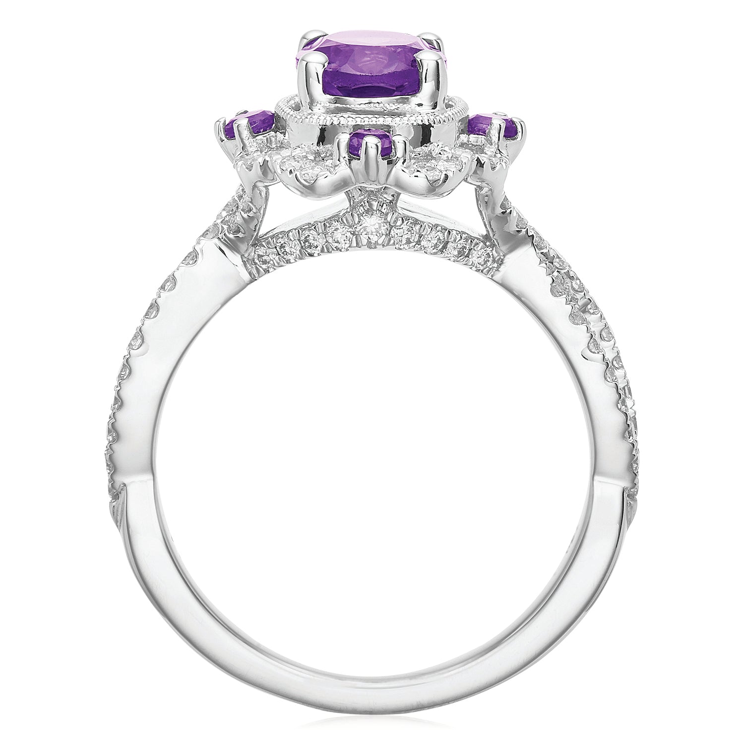 18ct White Gold Oval & Marquise Cut Amethyst Diamond Set 0.50 Carat tw Ring