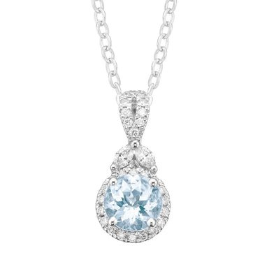 18ct White Gold Round & Marquise Aquamarine Diamond Set 0.25 Carat tw Pendant