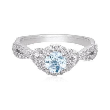 18ct White Gold Round & Marquise Aquamarine Diamond Set 0.6 Carat tw Ring