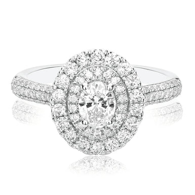 Halo Certified 18ct White Gold Oval & Round Cut 1.00 ctw Diamond Ring