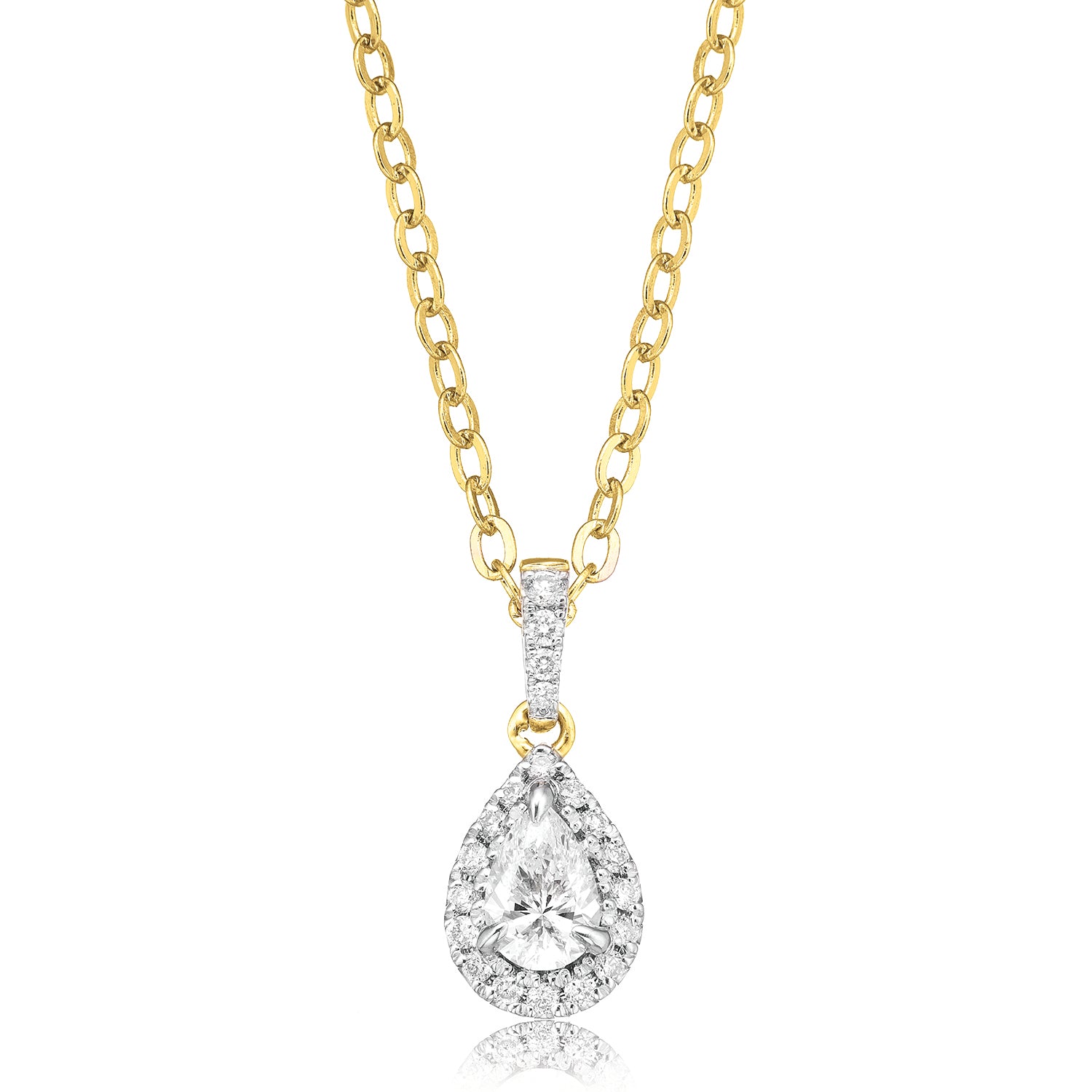 Halo Certified 18ct Yellow Gold Pear & Round Brilliant Cut 0.40 ctw Diamond Pendant
