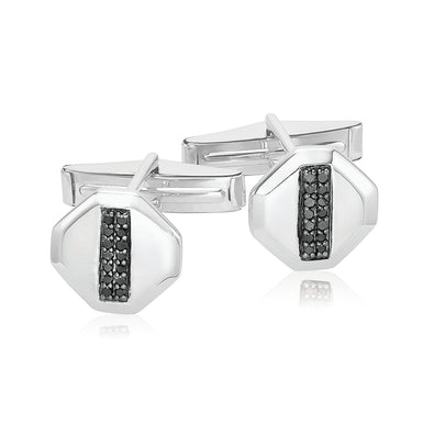 Sterling Silver Round 0.20 Carat tw Black Diamond Cufflinks