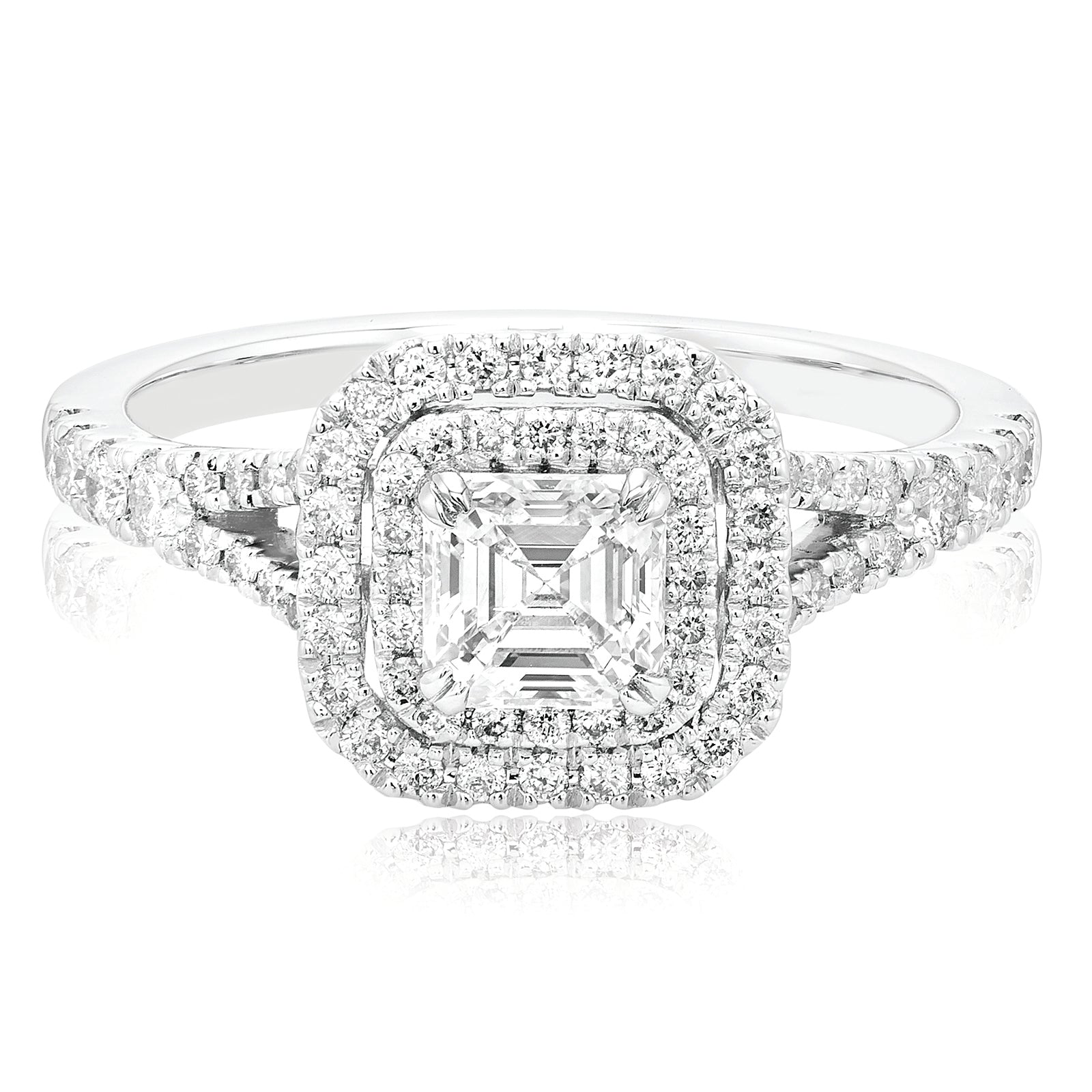 18ct White Gold Asscher & Round Cut 1.14 Carat tw Diamond Ring