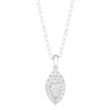 9ct White Gold Baguette & Round Brilliant Cut 0.20 ctw Diamond Pendant