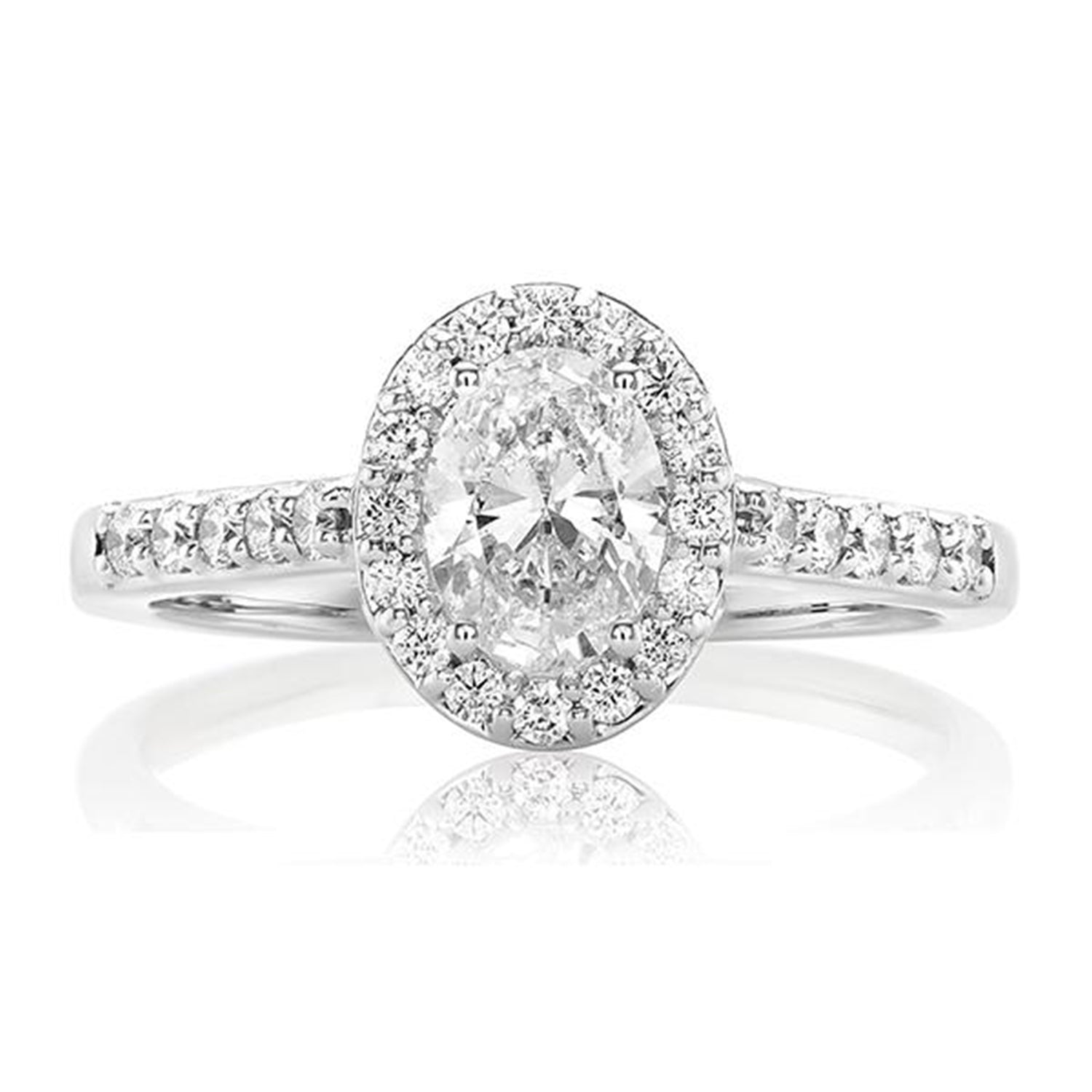 Halo 18ct White Gold Oval & Round Brilliant Cut with 1 CARAT tw of Diamonds Ring