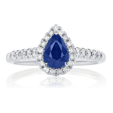 18ct White Gold Pear & Round Brilliant Cut 1/4 Carat tw of Diamonds Natural Sapphire Ring