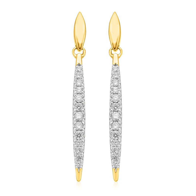 9ct Yellow Gold Round Brilliant Cut 1/4 CARAT tw of Diamonds Earrings