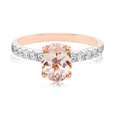 18ct Rose Gold  Oval Cut Morganite with 1/3 CARAT tw of Diamonds Ring