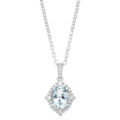 18ct White Gold  Oval Cut Aquamarine with 1/4 CARAT tw of Diamonds Pendant