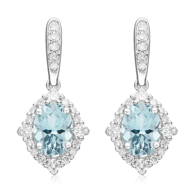 18ct White Gold  Oval Cut Aquamarine with 0.35 CARAT tw of Diamonds Earrings