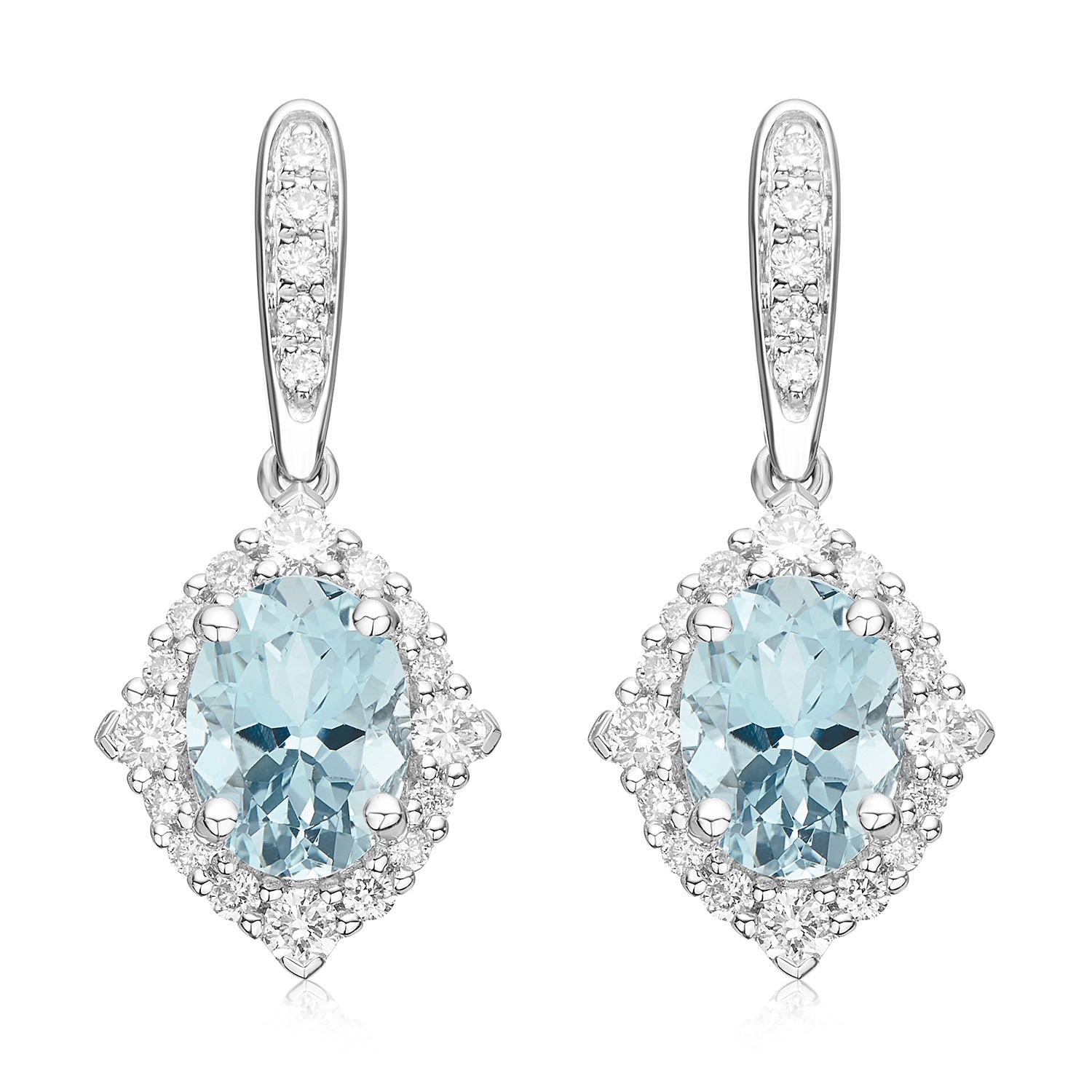 18ct White Gold  Oval Cut Aquamarine with 0.35 CARAT tw of Diamonds Earrings