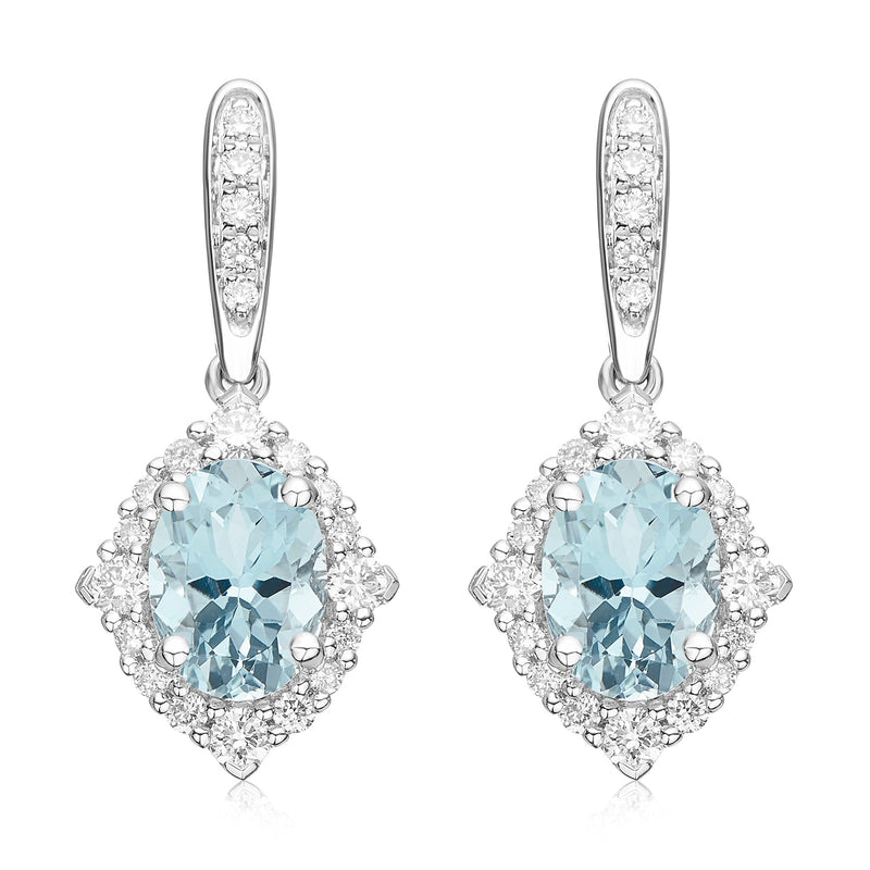 18ct White Gold Oval Cut Aquamarine with 0.35 CARAT tw of Diamonds Earrings