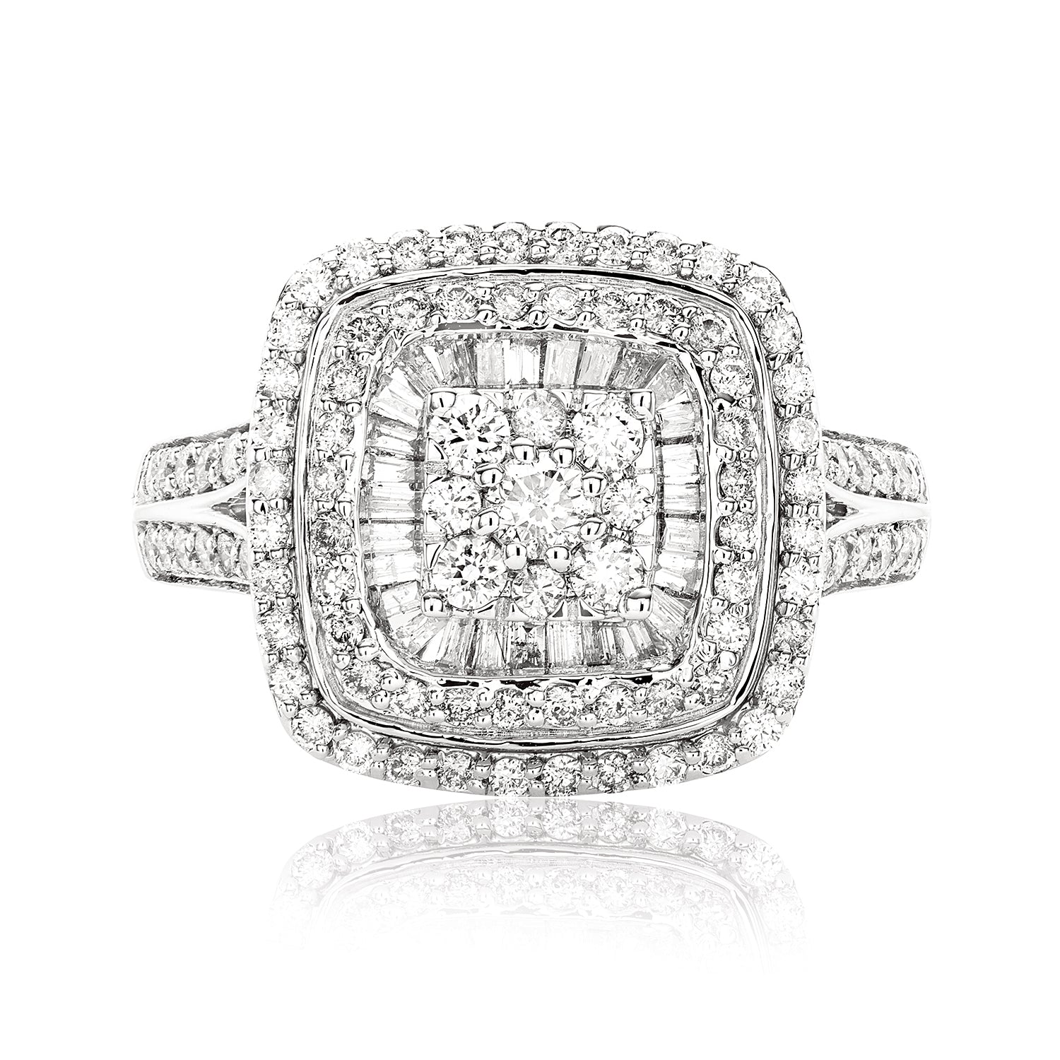 9ct White Gold Round Brillant & Baguette Cut 1 CARAT tw of Diamonds Ring