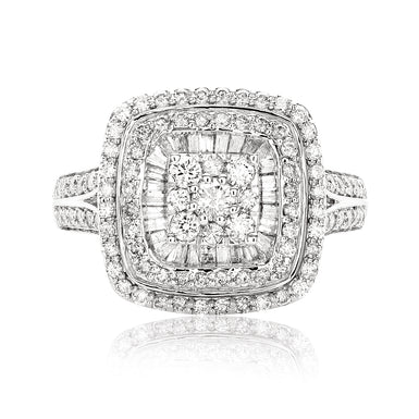 9ct White Gold Round Brillant & Baguette Cut 1 CARAT tw of Diamonds Ring