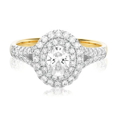 Halo 18ct Two Tone Gold Oval & Round Brilliant Cut 1 CARAT tw of Diamonds Ring