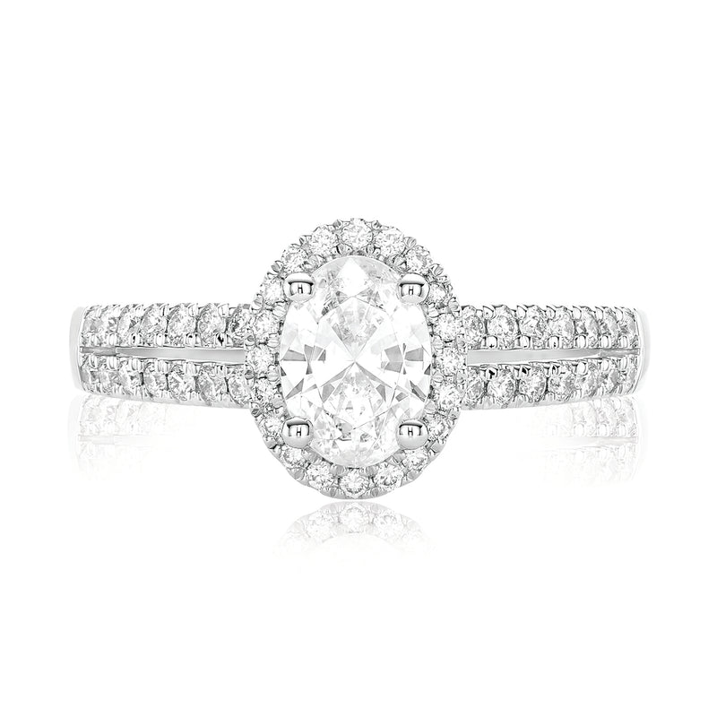 Halo 18ct White Gold Oval & Round Brilliant Cut 1 CARAT tw of Diamonds Ring