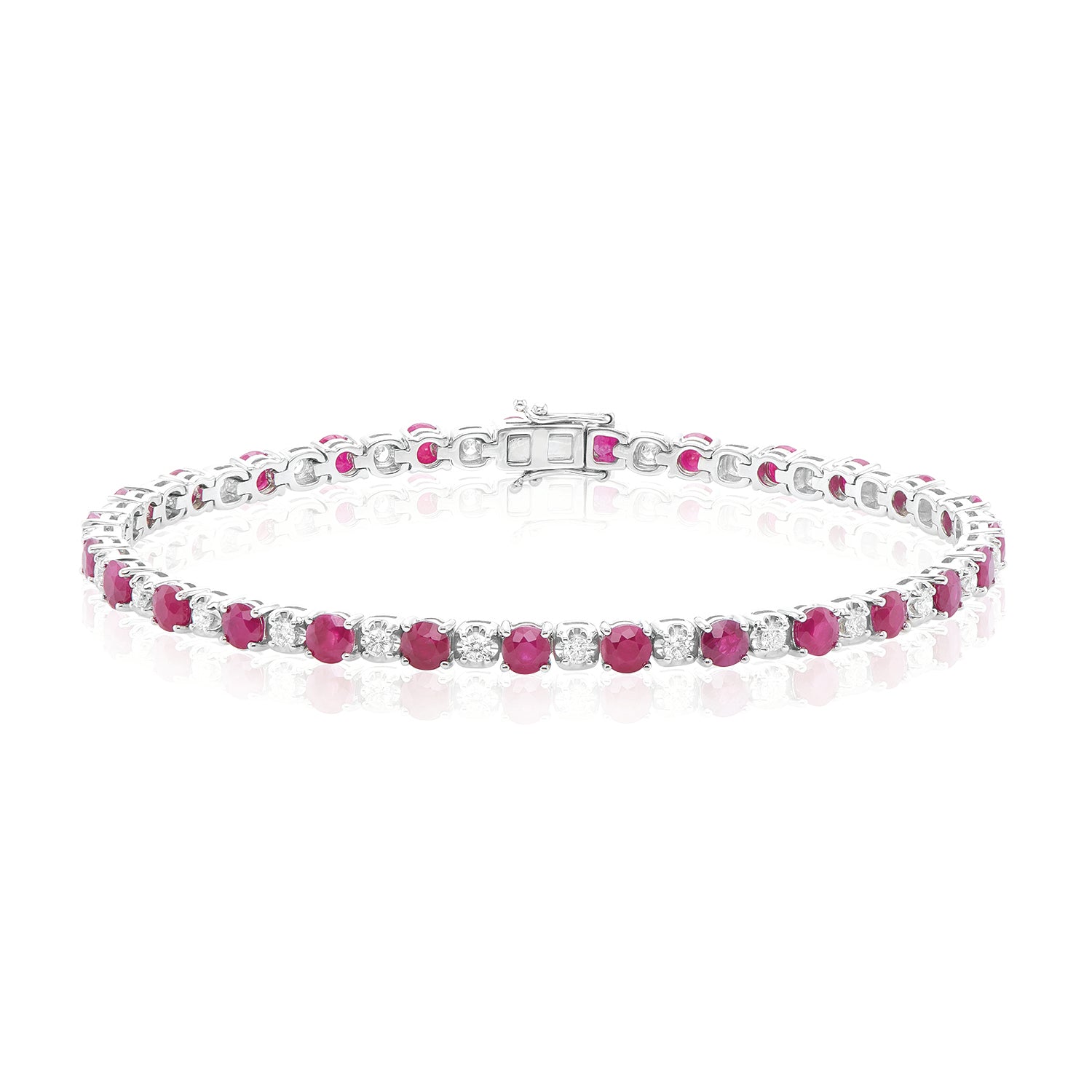 9ct White Gold Round Brilliant Cut 0.80 CARAT tw of Diamonds and Ruby Tennis Bracelet