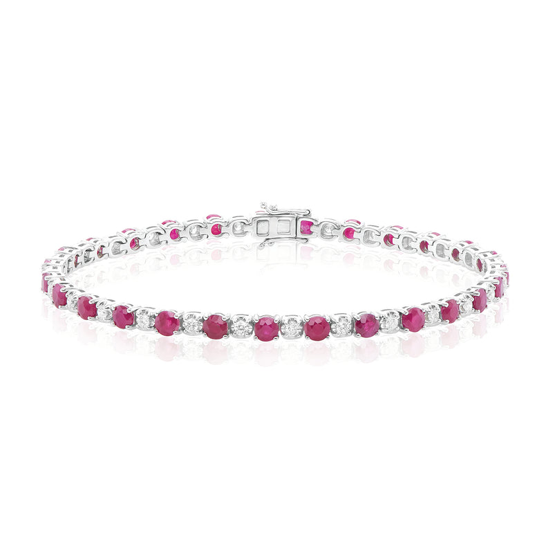 9ct White Gold Round Brilliant Cut 0.80 CARAT tw of Diamonds and Ruby Tennis Bracelet