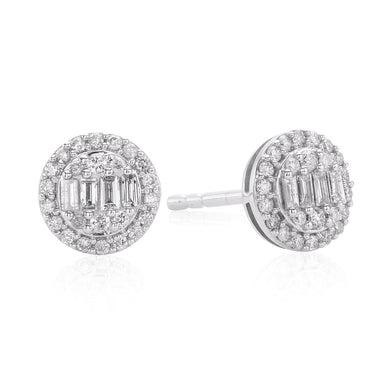 9ct White Gold Round Brillant & Baguette Cut 1/4 CARAT tw of Diamonds Earrings