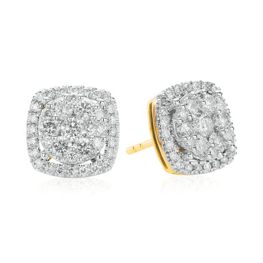 9ct Two Tone Gold Round Brilliant Cut 1 CARAT tw of Diamonds Stud Earrings