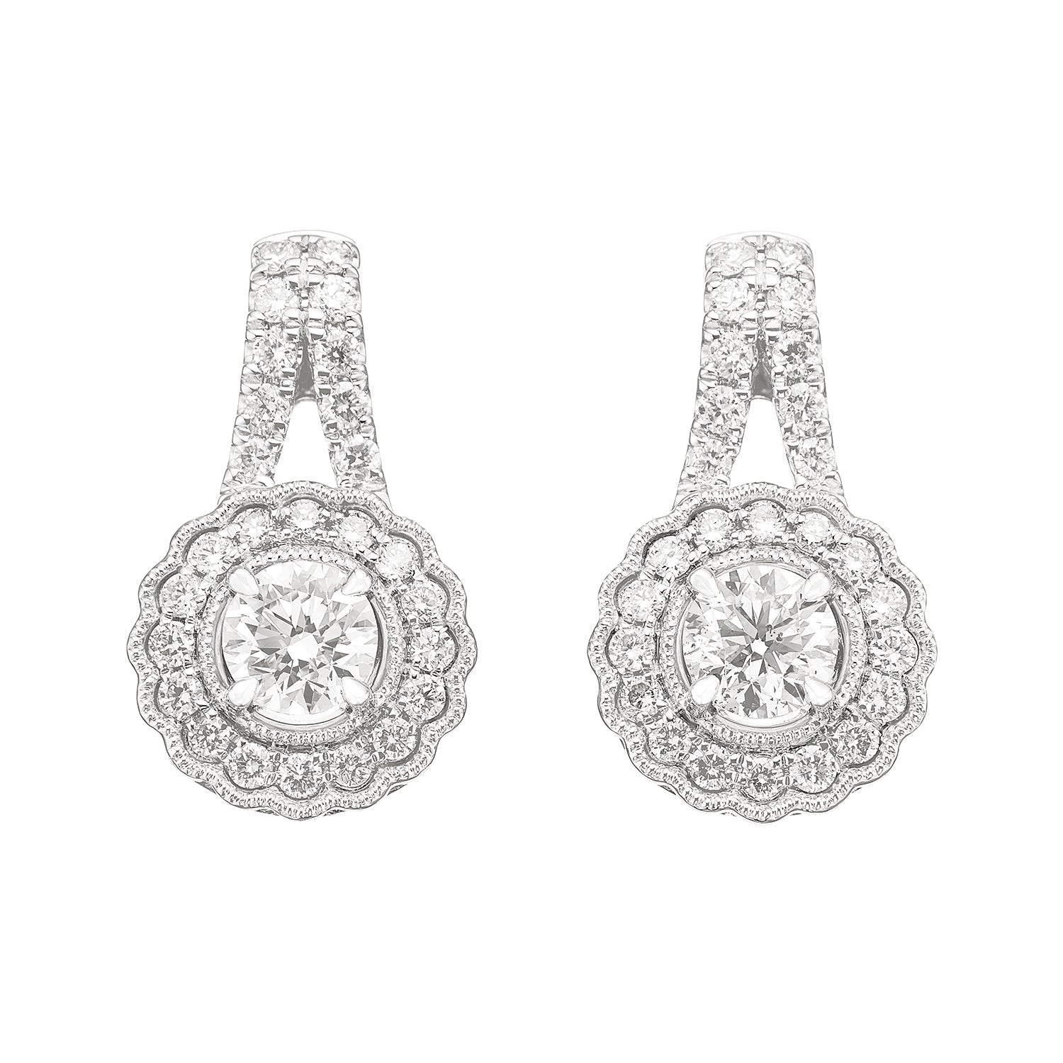 Royale Platinum Round Brilliant Cut 3/4 CARAT tw of Diamonds Earrings
