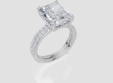 18ct White Gold Radiant Cut 4.42 Carat tw of  Diamond Ring and 18ct White Gold 0.38 Carat tw of   Diamond Band