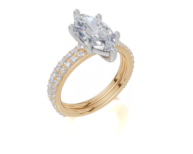 18ct Yellow Gold Marquise Cut 2.33 Carat tw of Lab-Grown Diamond Ring and 18ct Yellow Gold 0.38 Carat tw of Lab-Grown  Diamond Band