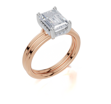 18ct Rose Gold Emerald Cut 2.08 Carat tw of Lab-Grown Diamond Ring and 18ct Rose Gold Lab-Grown Band