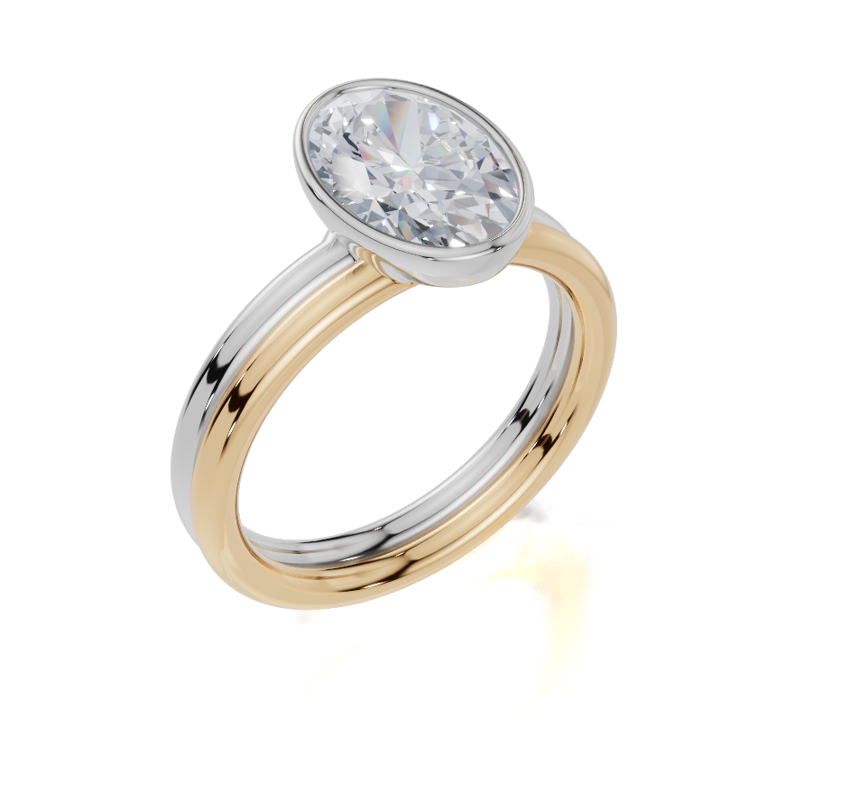 18ct Yellow Gold Oval Cut 2.00 Carat of Lab-Grown Diamond Ring and 18ct White Gold Lab-Grown Band