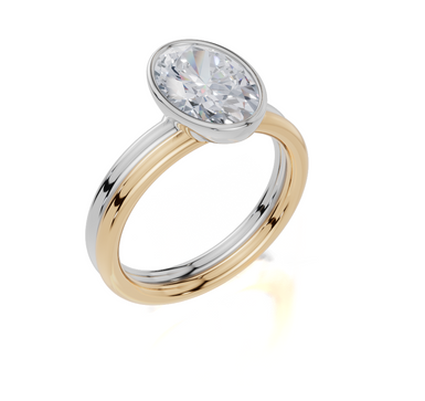 18ct Yellow Gold Oval Cut 2.00 Carat of Lab-Grown Diamond Ring and 18ct White Gold Lab-Grown Band