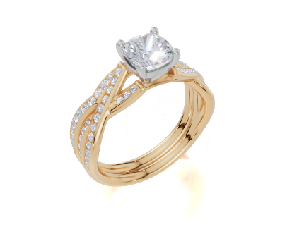 18ct Yellow Gold Cushion Cut 1.24 Carat tw of Lab-Grown Diamond Ring and 18ct Yellow Gold 0.20 Carat tw of Lab-Grown  Diamond Band