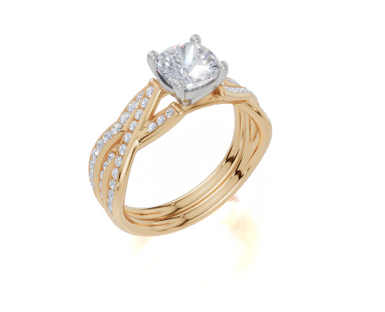 18ct Yellow Gold Cushion Cut 1.24 Carat tw of Lab-Grown Diamond Ring and 18ct Yellow Gold 0.20 Carat tw of Lab-Grown  Diamond Band