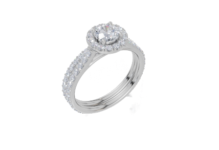 18ct White Gold Round Cut 1.00 Carat tw of  Diamond Ring and 18ct White Gold 0.38 Carat tw of   Diamond Band