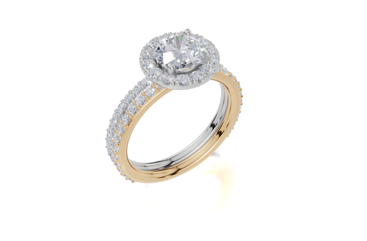 18ct Yellow Gold Round Cut 1.59 Carat tw of Lab-Grown Diamond Ring and 18ct White Gold 0.35 Carat tw of Lab-Grown  Diamond Band