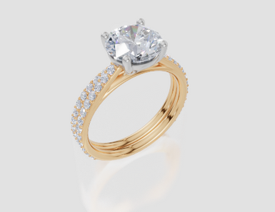 18ct Yellow Gold Round Cut 2.33 Carat tw of Lab-Grown Diamond Ring and 18ct Yellow Gold 0.35 Carat tw of Lab-Grown  Diamond Band