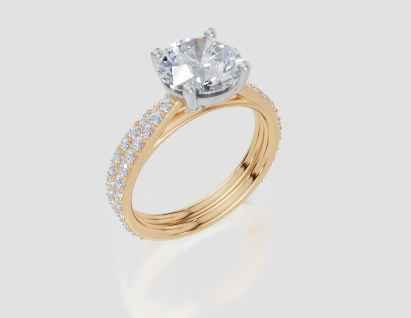 18ct Yellow Gold Round Cut 2.33 Carat tw of Lab-Grown Diamond Ring and 18ct Yellow Gold 0.35 Carat tw of Lab-Grown  Diamond Band