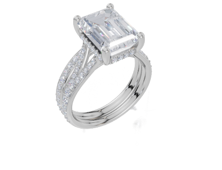 18ct White Gold Emerald Cut 4.43 Carat tw of  Diamond Ring and 18ct White Gold 0.30 Carat tw of   Diamond Band