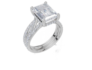 18ct White Gold Emerald Cut 4.43 Carat tw of  Diamond Ring and 18ct White Gold 0.30 Carat tw of   Diamond Band