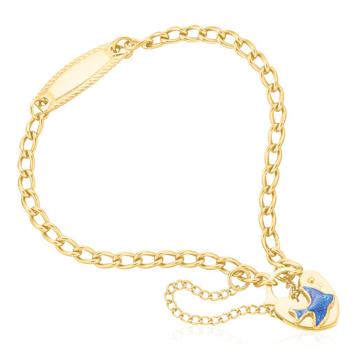 9ct Yellow Gold 14.5cm Id Bluebird Padlock Bracelet