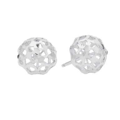 9ct White Gold Cutout Half Ball Earrings