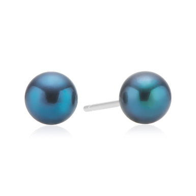9ct Yellow Gold 5.5-6mm Black Fresh Water Pearl Button Stud Earrings