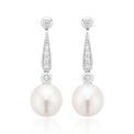9ct White Gold Fresh Water Pearl 0.10 Carat tw of Diamonds Drop Earrings