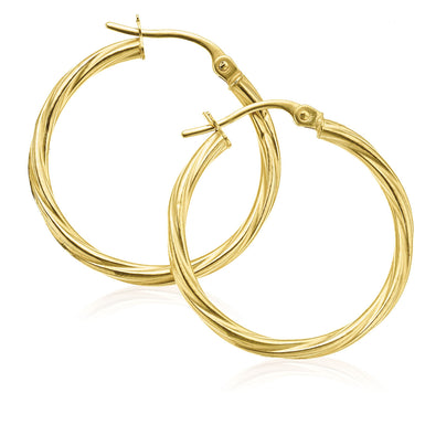 9ct Yellow Gold Round 20mm Twist Hoop Earrings