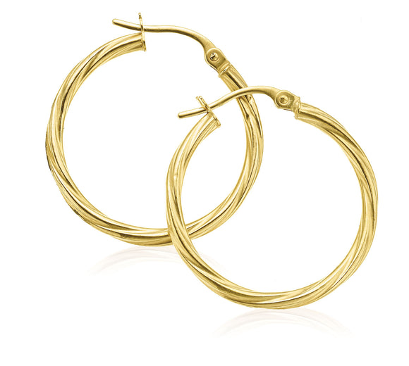 9ct Yellow Gold Round 20mm Twist Hoop Earrings