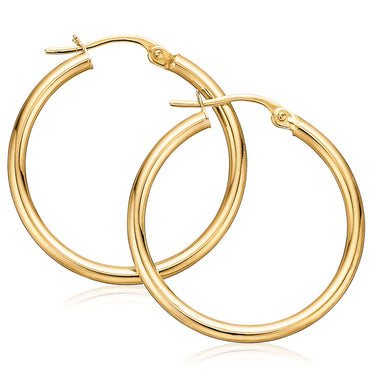 9ct Yellow Gold Round 20x2mm Hoop Earrings