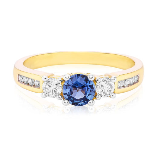 19ct Yellow Gold Round Cut 0.35 Carat tw of Diamonds Sapphire Ring